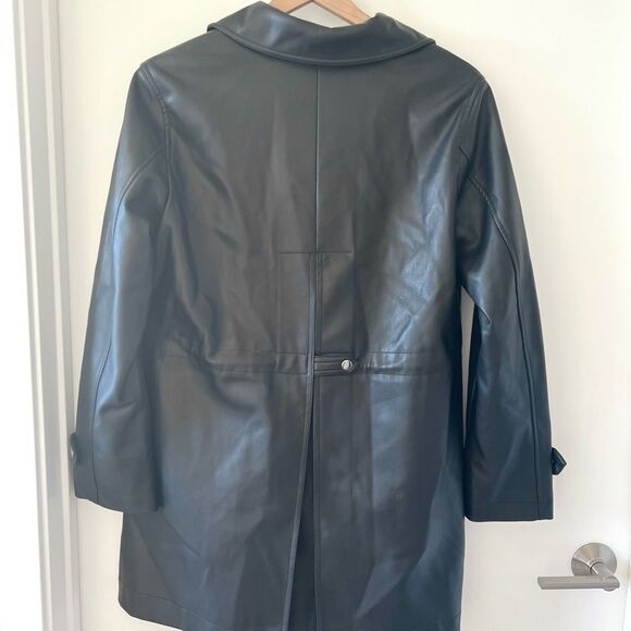 NWT Tahari Faux Leather Oversized Drawstring Trench Coat in Black M - Picture 3 of 7